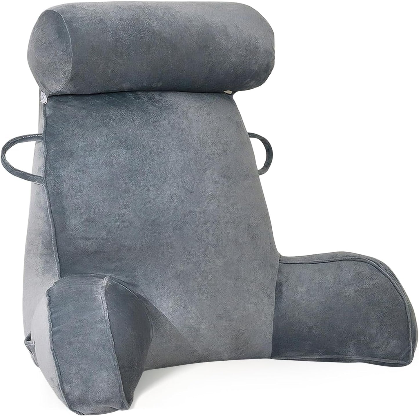 XL-Lesekissen für Bett und Sofa mit abnehmbarer Nackenrolle, ideales Rückenkissen für Erwachsene mit Memory-Schaum für bequemes Lesen, Arbeiten, Spielen, Fernsehen, Entspannen (Grau)