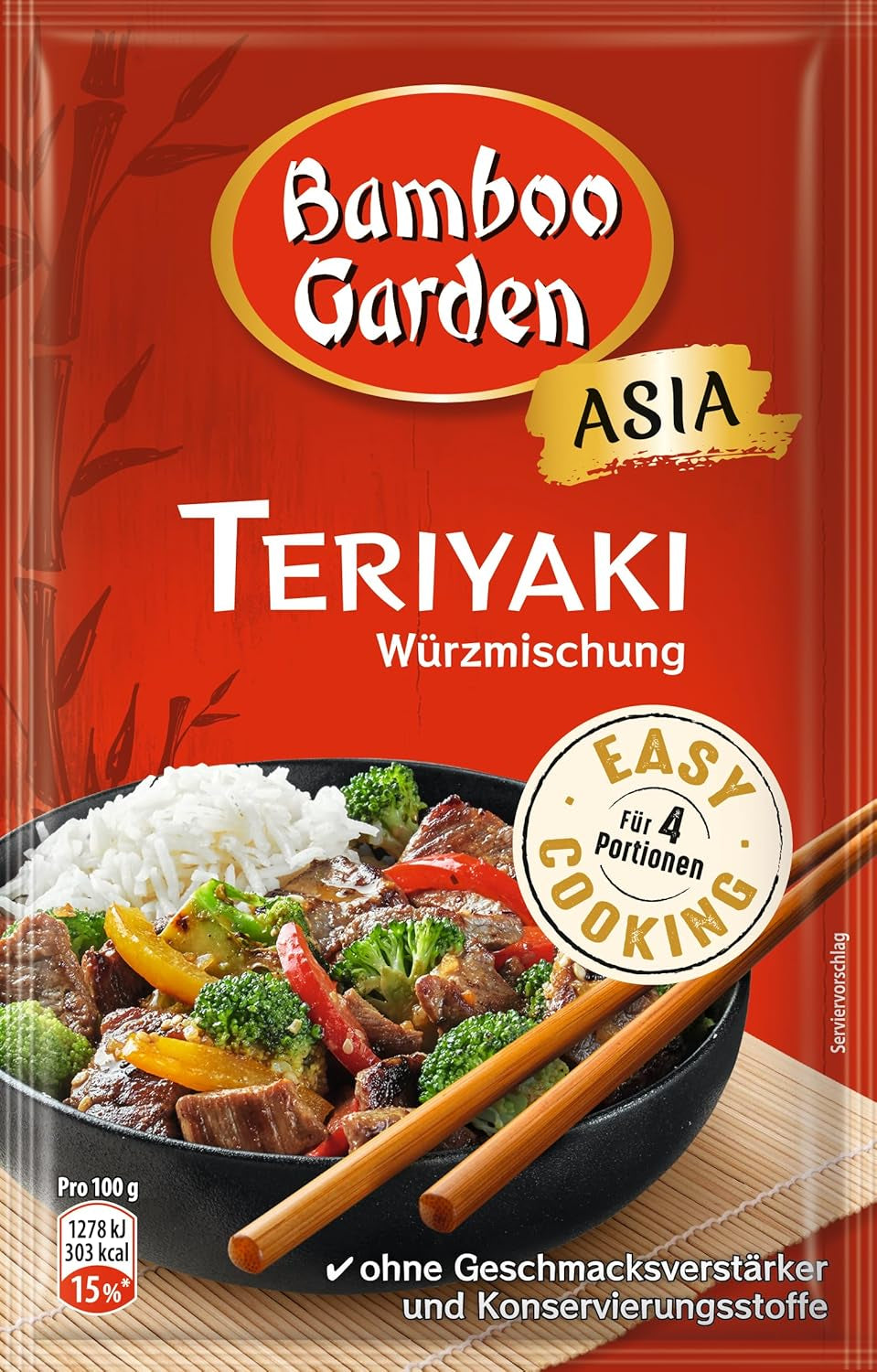 Bamboo Garden - Teriyaki Seasoning Mix, Gewürzmischung für Teriyaki, Für 4 Portionen, Ohne Geschmacksverstärker und Konservierungsstoffe, 1 x 25 g (Verpackungsdesign kann abweichen)