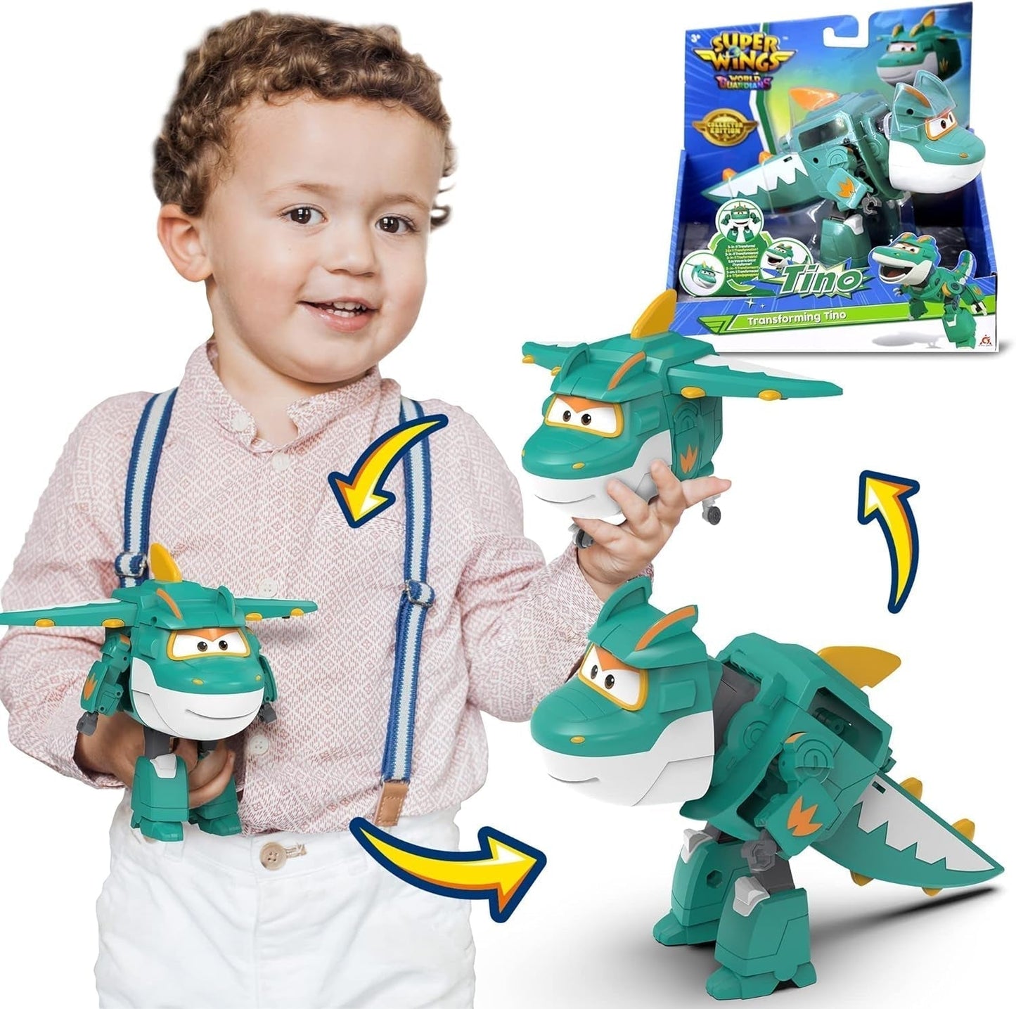 Super Wings 5" Transforming Characters 2er-Pack Transforming Supercharged Jett + Tino Transformer Spielzeug für Jungen und Mädchen ab 3 Jahren Rote Actionfiguren Naty Shop Tino