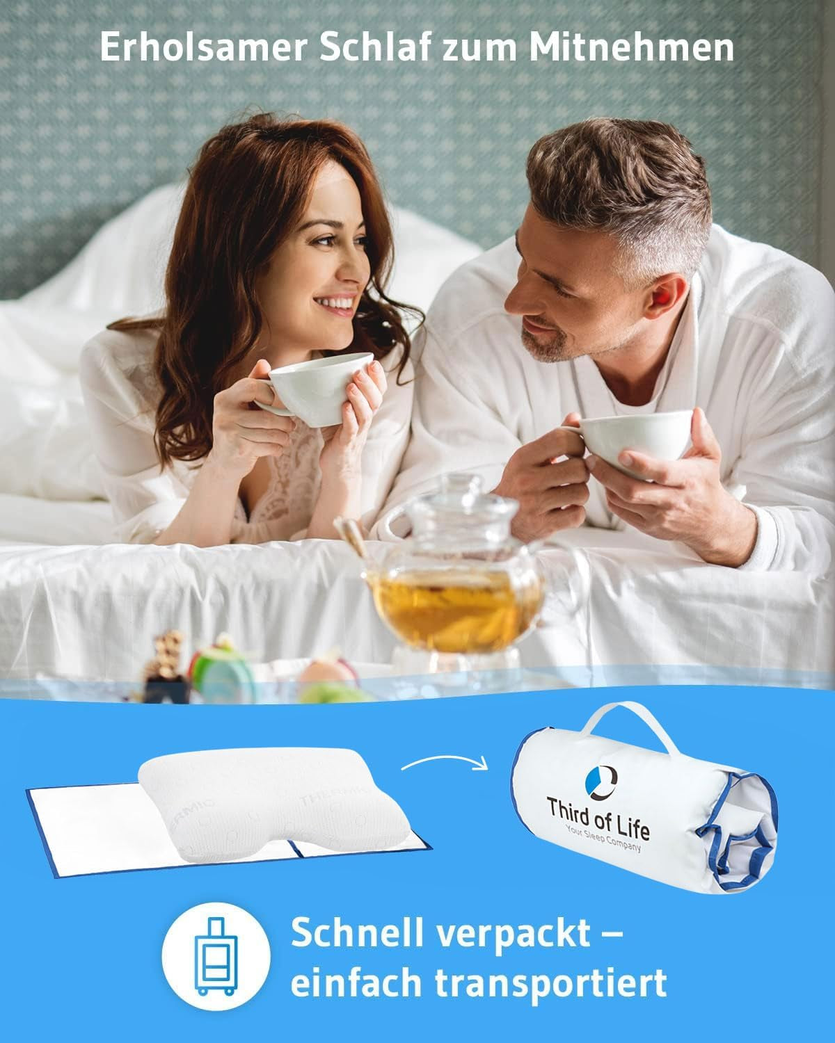 Kissen für Seitenschläfer GIANFAR | Orthopädisches Nackenstützkissen | Ultrafrischer Memory-Schaum gegen Halsschmerzen und Migräne | Thermoregulierender Bezug | Kissen für Seitenschlaf mit Halswirbelsäule 55X40X12/10 cm Orthopädische Halswirbelsäulenkissen Naty Shop