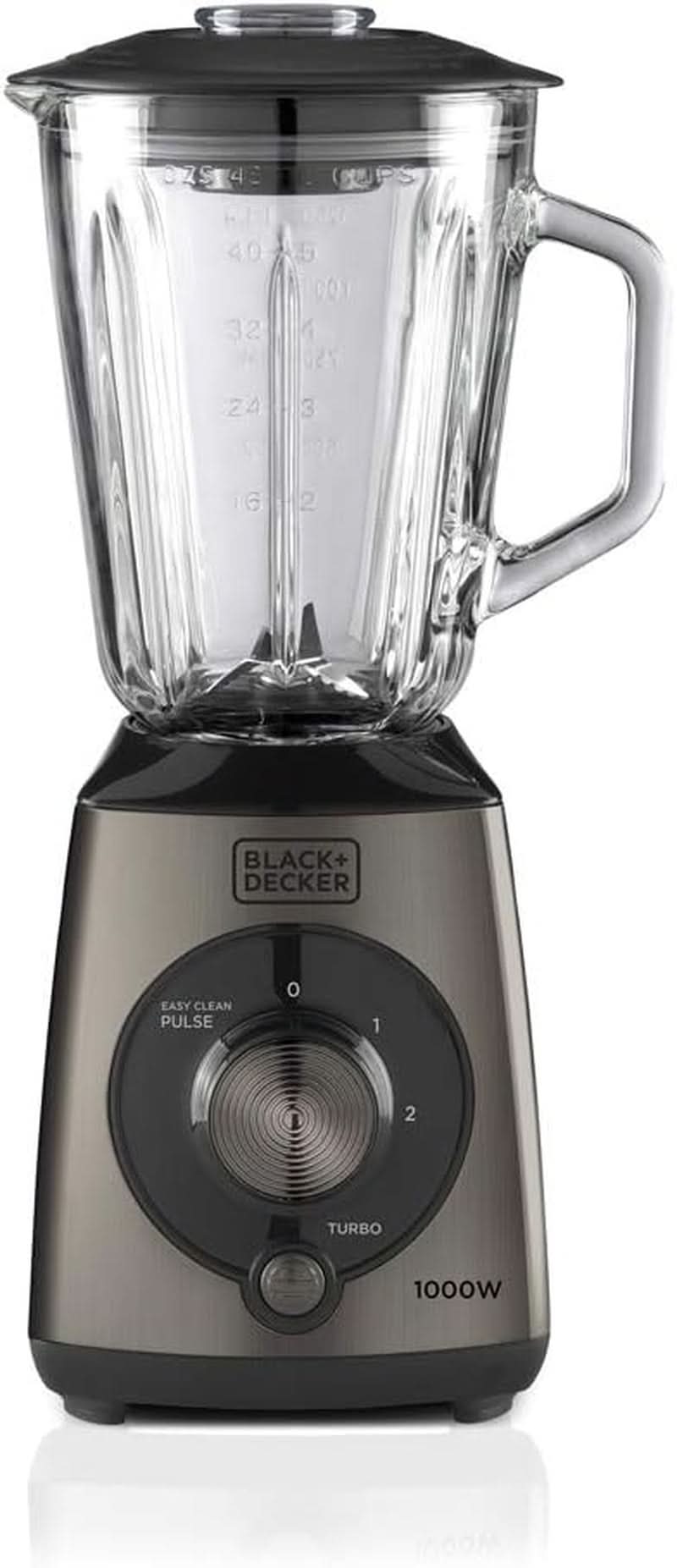BLACK+DECKER Standmixer | 500W | 2 Geschwindigkeiten | Pulsfunktion | Glaskrug | 1,5L | Edelstahlmesser mit 4 Klingen | Herausnehmbar und leicht zu reinigen | Weiß Und Grau Kitchen Naty Shop 1000W Edelstahl