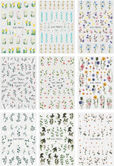 JMEOWIO Nagelsticker Bunte Blumen 9 Blatt Nail Art Sticker Selbstklebend Nagelaufkleber Frühling Sommer Blumen Dekoration Nageldesign Zubehör