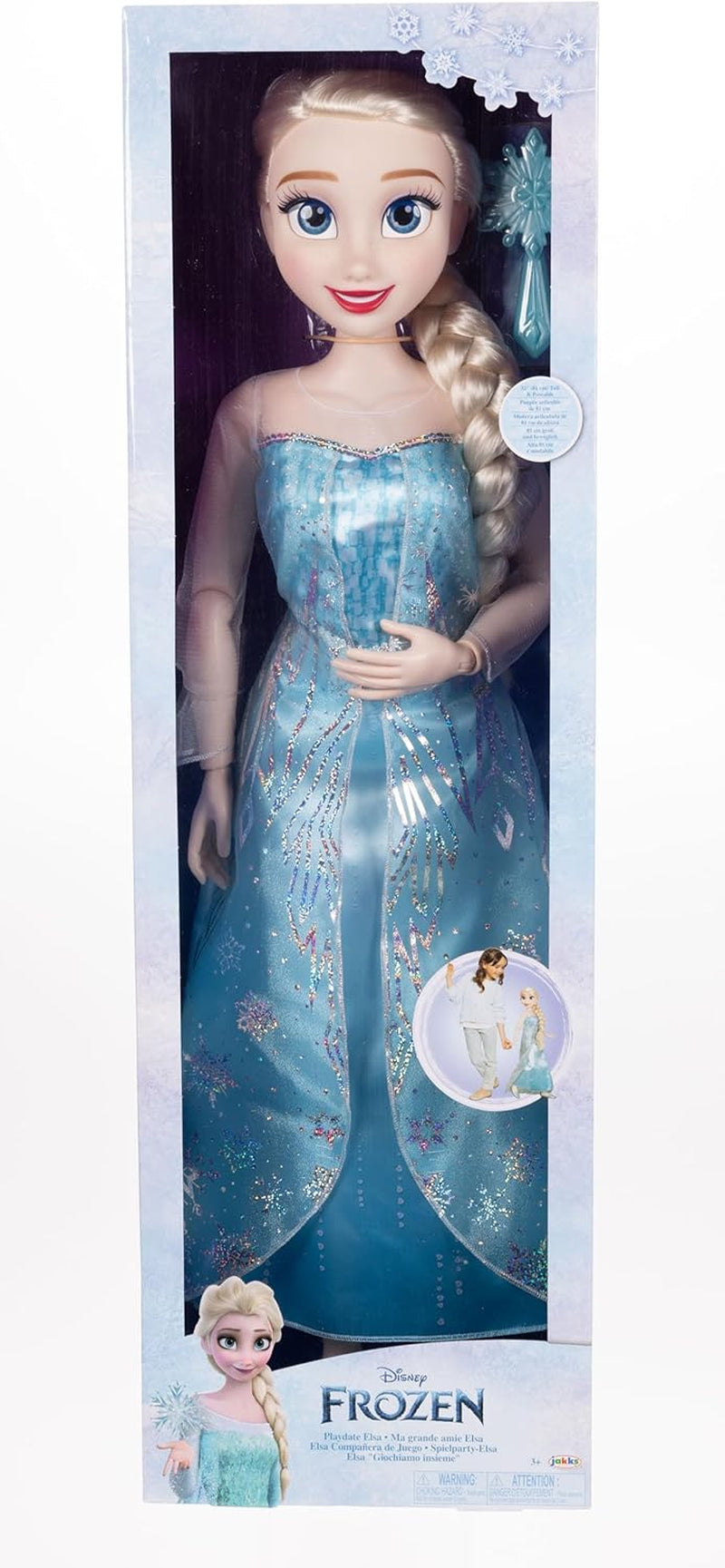 Disney Frozen Playdate Elsa Riesenpuppe 80 cm von Jakks Pacific Voll bewegliche Puppe mit 11 Gelenkpunkten, inklusive Haarbürste und Zubehör