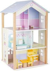 Small Foot 11192 3-stöckiges drehbares Puppenhaus aus Holz inklusive Spielzeugmöbeln, mehrfarbig, 37 x 40 x 67 cm, Puppenhäuser, Naty Shop, Standardtitel