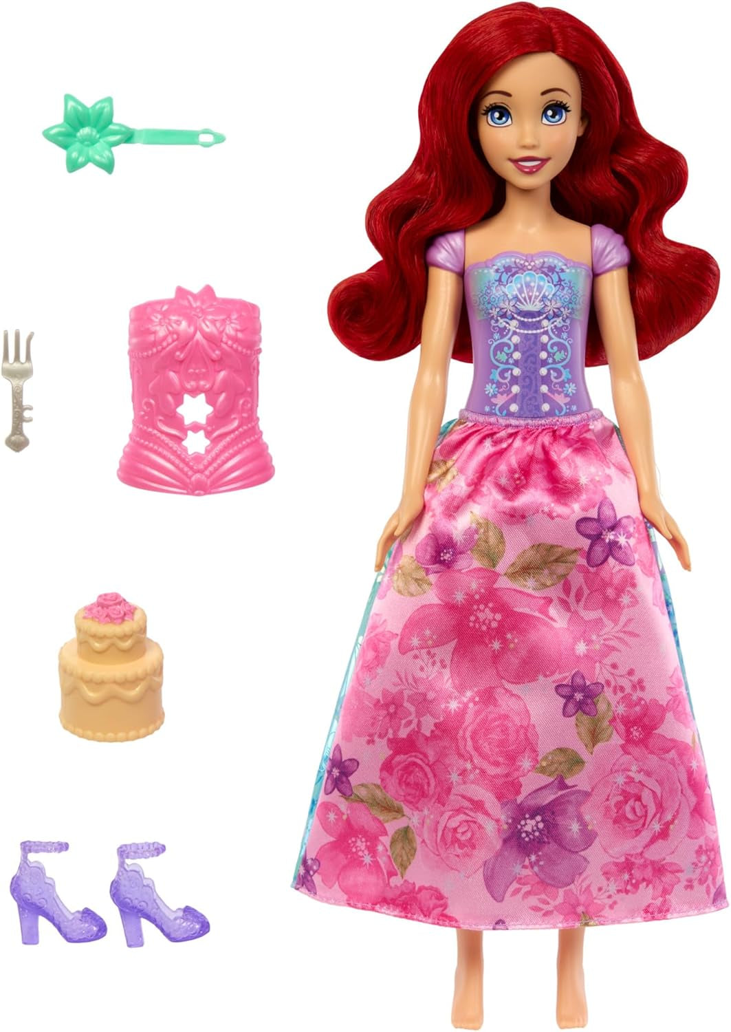Mattel Disney Princess Ariel Spin & Reveal Modepuppen-Set mit 11 Überraschungen, darunter 5 Zubehörteile, 5 Aufkleber und eine vom Film HTV88 inspirierte Spielszene