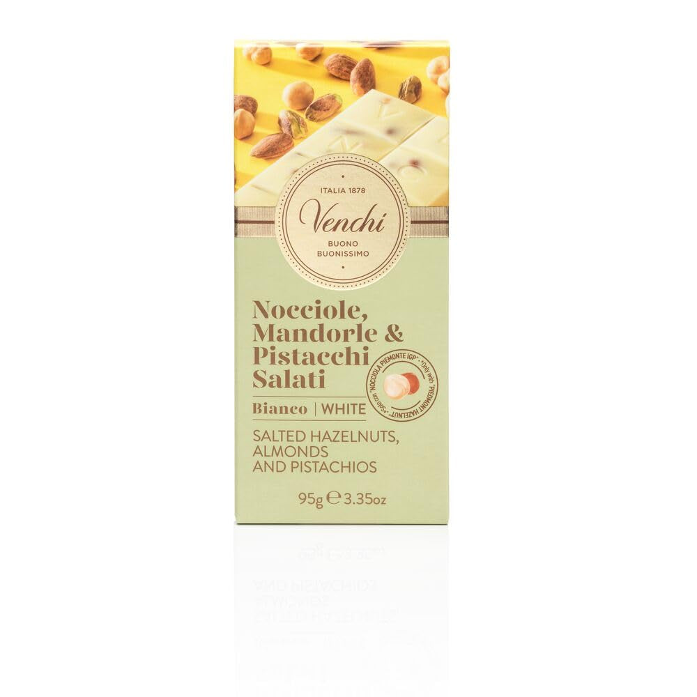Venchi – Gesalzener Haselnussriegel, gesalzene Haselnüsse, Mandeln und Pistazien, 95 g, mit „Piemont-Haselnüssen“, glutenfrei, ohne künstliche Farbstoffe und ohne Konservierungsstoffe