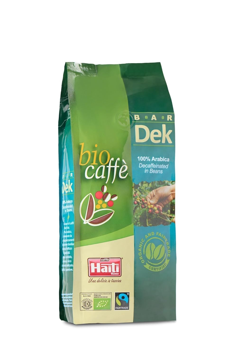 Caffè Haiti Roma entkoffeinierte Bio-Kaffeebohnen, 100 % Arabica, Fairtrade-zertifiziert, Bio-Qualität, Packung mit 2 x 500 g