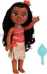 Disney Princess Moana, 35 cm große Puppe, reflektierende Glitzeraugen, bewegliche Gelenke, abnehmbares Outfit, Blumenclip, langes Haar, für Mädchen ab 3 Jahren