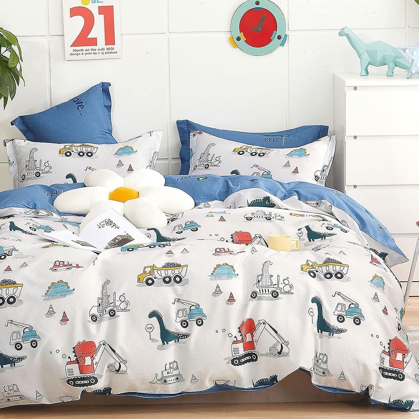 Bettwäsche für Kinder, Unisex, Dinosaurier, Baumwolle. Bettwäsche – Kinder Naty Shop Modell B 135 x 200 cm + 80 x 80 cm