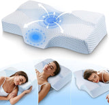 Nackenkissen aus Memory-Schaum, ergonomisches orthopädisches Kissen für Nacken- und Schulterschmerzen – kühlendes Schlafkissen für Seiten-, Rücken- und Bauchschläfer mit Nackenstütze, orthopädische Nackenkissen, Naty Shop 02-Blau, 63,5 cm x 40,6 cm x 10,7/13,2 cm