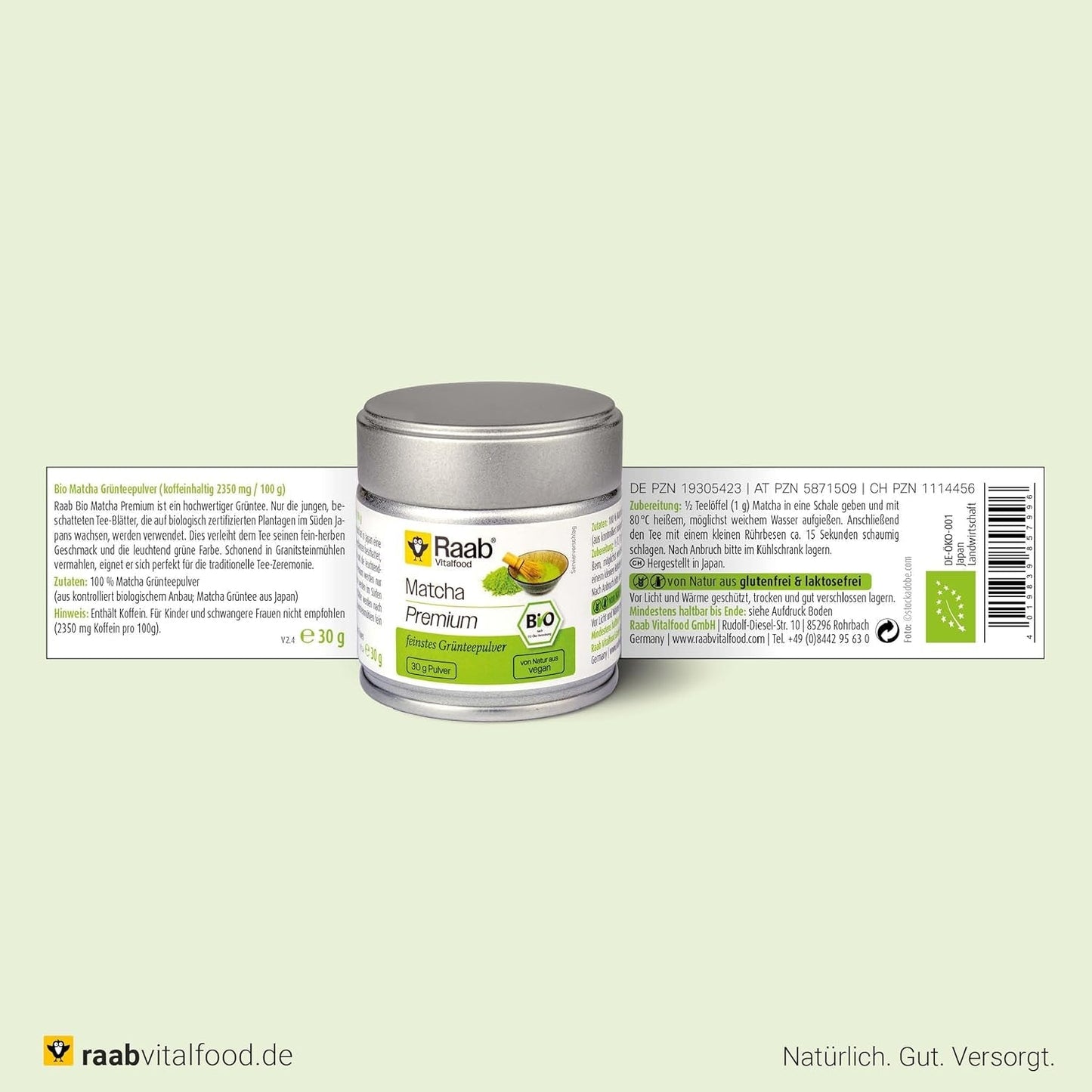 Raab Vitalfood® Premium Bio Matcha Pulver (30g) – Original aus Japan, reines Matcha-Pulver ohne Zusatzstoffe, fein gemahlen, mild-bitterer Geschmack, Grüntee-Pulver, vegan, Teezeremonie
