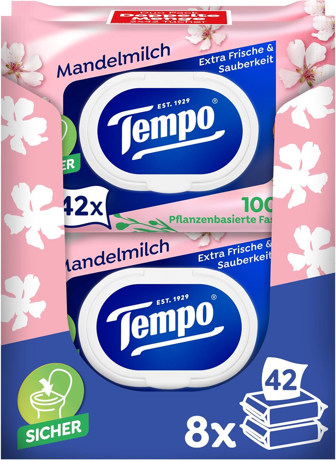 Tempo „Gentle & Sensitive“ feuchte Toilettentücher – Megapack – 16 Packungen à 42 Tücher – Duo-Packs – Natürliche Aloe Vera – Hygienepapier, dermatologisch getestet, hautneutral