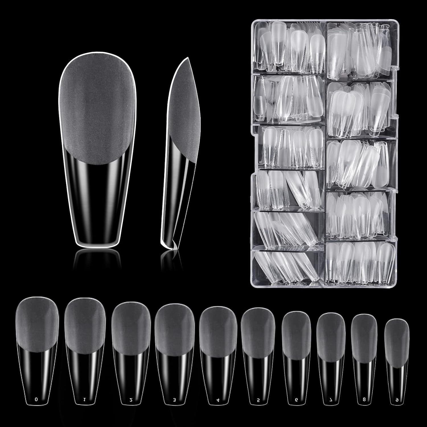 Arten von Nägeln, 500 Stück künstliche Acryl-Nagelspitzen mit Aufbewahrungsbox für Nagelstudios und Heimwerker-Nagelkunst, 10 Größen