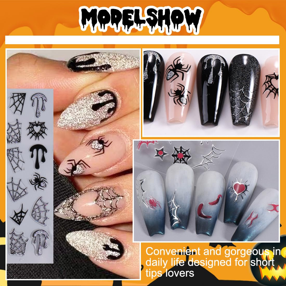 5 Stück Halloween 3D-Nagelaufkleber, 5D stereoskopische Nagelaufkleber, Nageldekorationen, Nageldesign-Zubehör