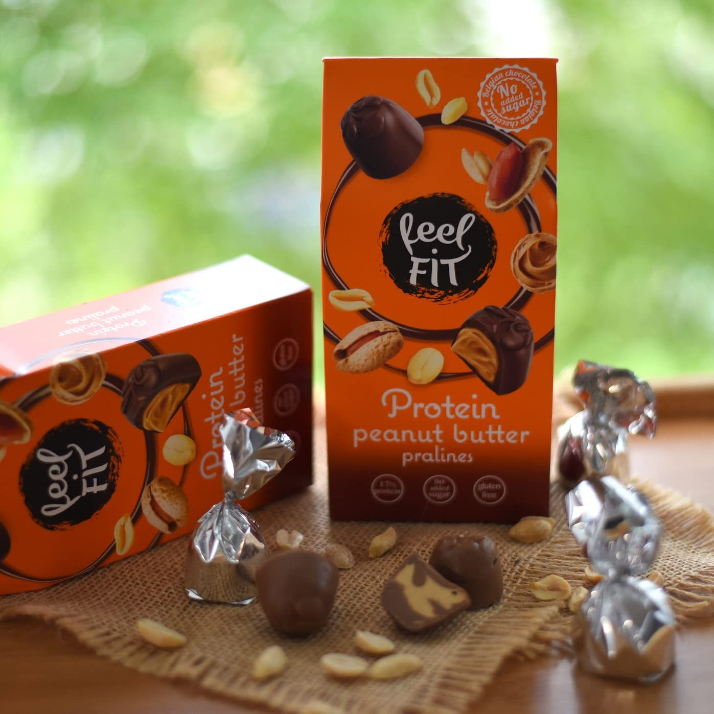 Feel FIT Erdnussbutter-Protein-Pralinen in hochwertiger Milchschokolade, ohne Zuckerzusatz, 17 % Protein, glutenfrei, 66 g (1 Packung)