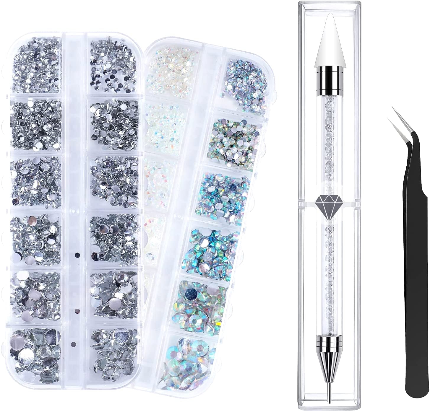 ANGNYA 4000 Stück Strasssteine ​​​​Nägel Nail Art Strasssteine ​​​​Dekorationen Nagelsteine ​​​​Für Nail Art Zubehör Und Klare Kristall Strasssteine ​​​​Handwerk Mit Pick up Pinzette Und Strass Picker Dotting Pen…