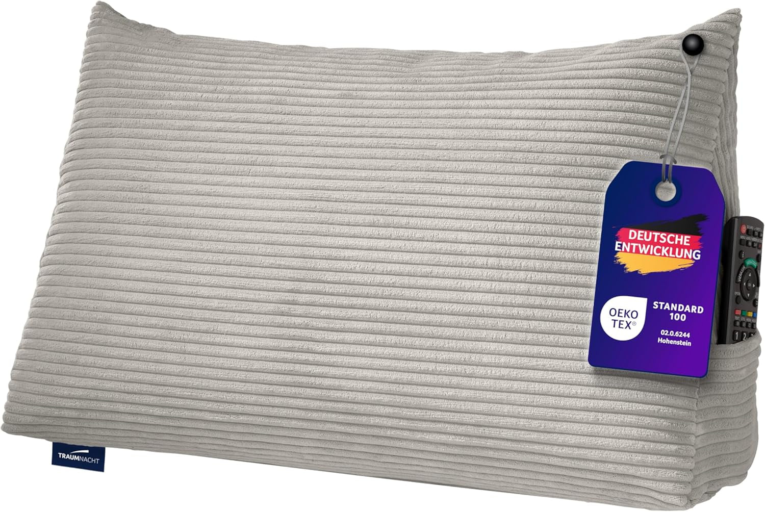 Traumnacht Cozy Rückenkissen, Lesekissen, 70 x 40 cm beige, abnehmbarer und waschbarer Bezug aus 100 % Polyester, praktische Seitentasche, Öko-Tex zertifiziert, nach deutschen Qualitätsstandards produziert