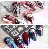 JMEOWIO Nail Stamping Schablonen Halloween 6 Stück Nagelstempel Schablonen Nail Art Dekoration Nageldesign Zubehör Böse Gruselige Kürbis-Geisterhexe