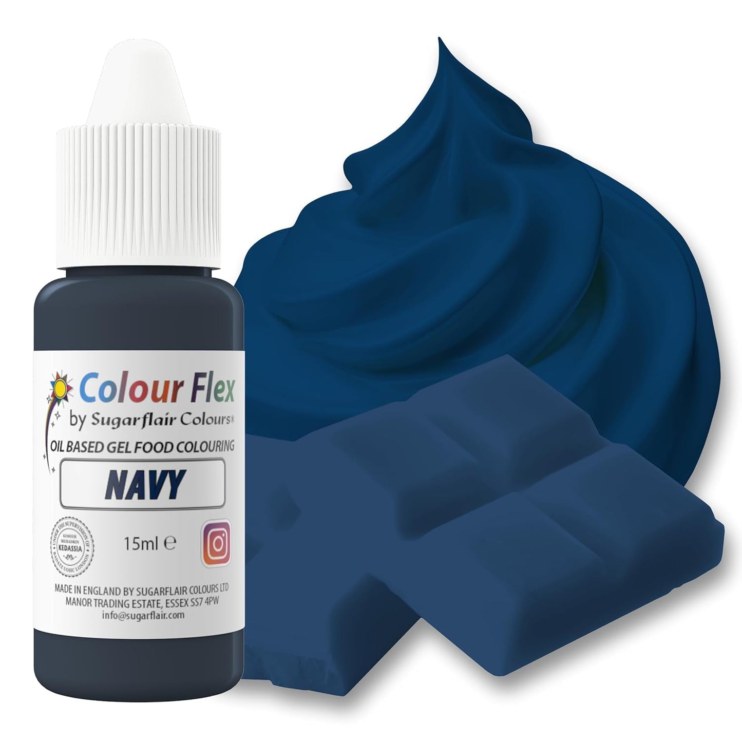 Sugarflair Colourflex Lebensmittelfarbe auf Ölbasis, Marineblau, hochkonzentrierte flüssige Lebensmittelfarbe, Lebensmittelfarbe für Buttercreme, Schokolade, Teig, Fondant, Zuckerguss und mehr – 15 ml