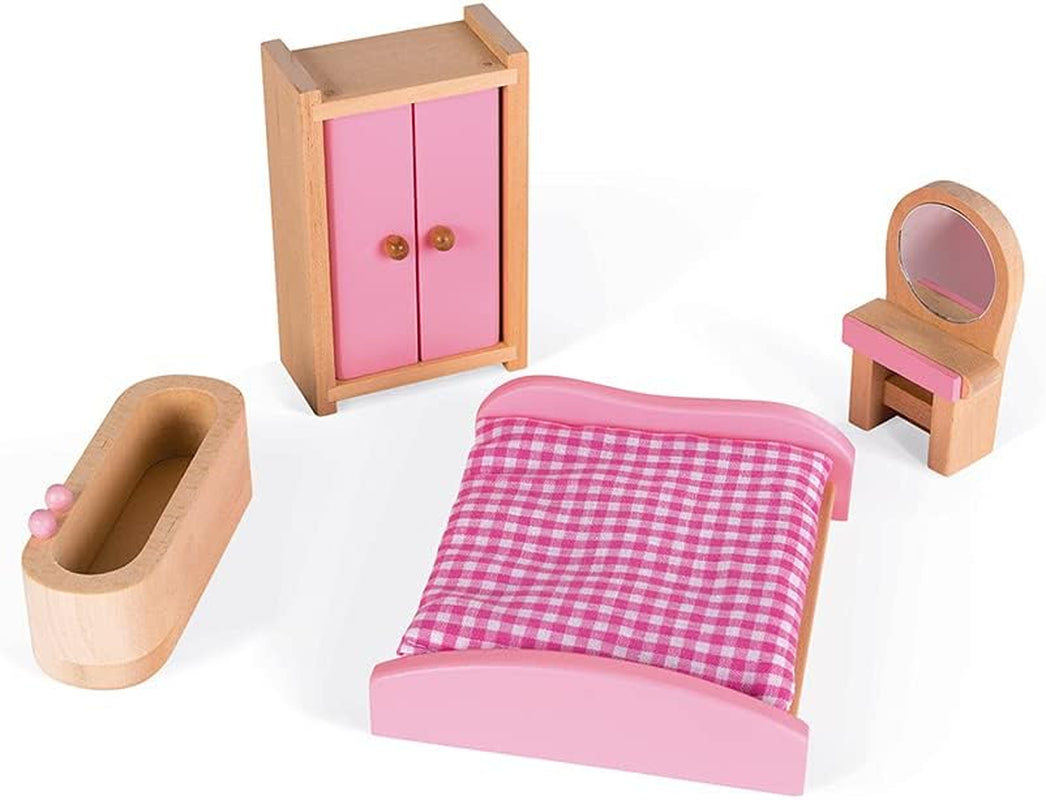 Janod - Mademoiselle Puppenhaus aus Holz, 3 Etagen und 11 Zubehörteile, Spielzeugnachbildung, fördert die Fantasie, ab 3 Jahren, J06581, Pink Naty Shop Dollhouses