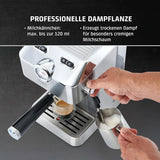 Caso Espresso Gourmet – Siebträger-Espressomaschine aus Edelstahl, leistungsstarke 19-bar-Ulka-Pumpe, mit Milchaufschäumer, für gemahlenen Kaffee oder ESE-Kaffeekapseln, für 2 Tassen, mit Tassenwärmer