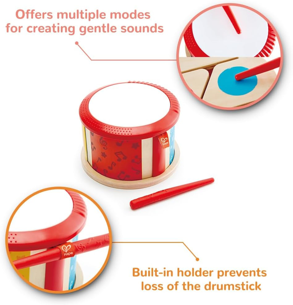Hape doppelseitige Holztrommel | Musikspielzeug für Kleinkinder Jucarii Bebe Naty Shop