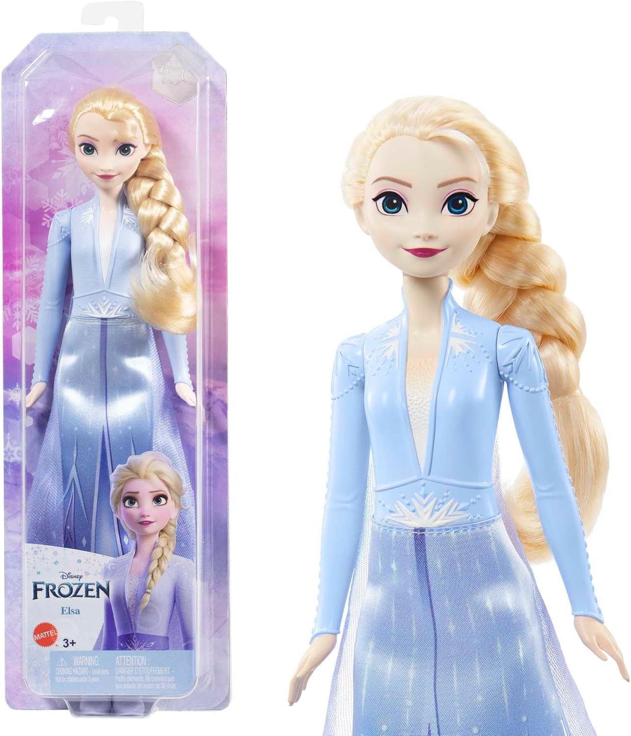 Mattel Disney Princess Elsa Puppe, Frozen Puppe im Reiseoutfit, kämmbares blondes Haar, bewegliches Gelenk, abnehmbarer Rock und Stiefel, Disney-Geschenke, Spielzeug für Kinder ab 3 Jahren, HLW48