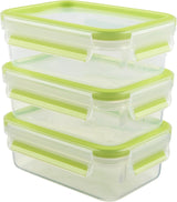 Emsa 515585 Lebensmittel-Clip & Verschluss | 3-teiliges Set | Kunststoff | transparent / grün | 0,55 / 1 / 2,2 Liter Frischhaltedosen Naty Shop Green 0,55 L