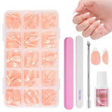 240-teiliges Set mit künstlichen Nagelspitzen, French Press On False Nails, Press On French Nails, 12 Größen, Fake Nails mit Kleber für Damen und Herren (Nude White Medium Almond)