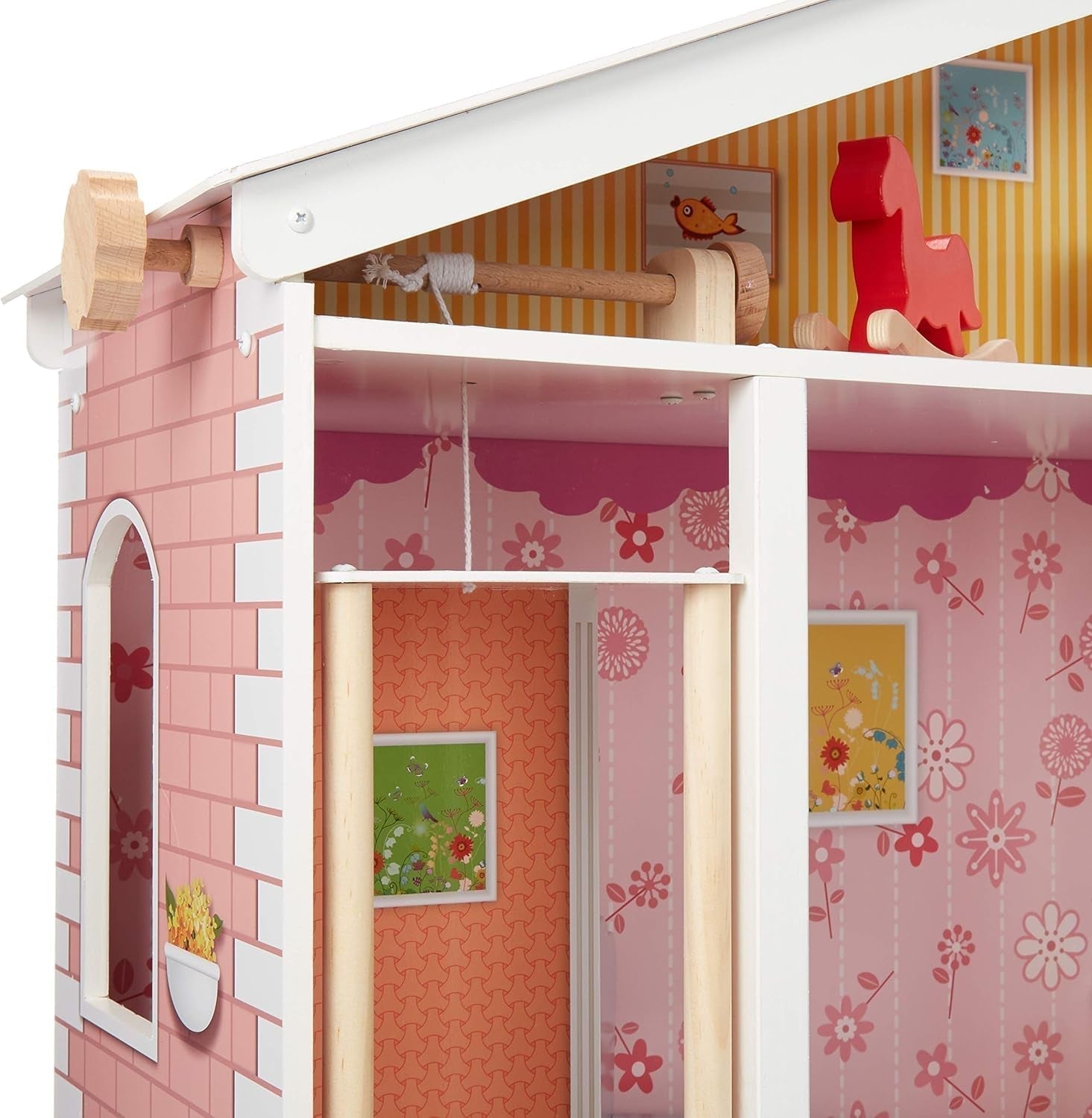 Amazon Basics 4-stöckiges Puppenhaus aus Holz und Möbelzubehör für 12-Zoll-Puppen Naty Shop Puppenhäuser