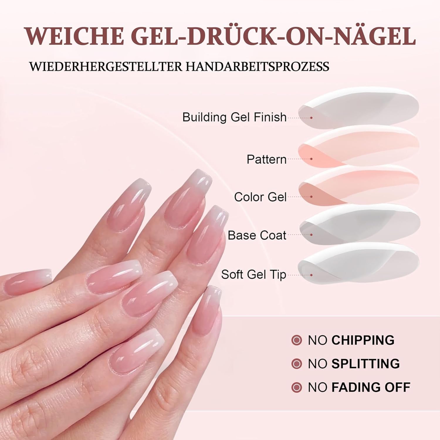 Ballerina-Kunstnägel-Set – 240-teiliges zartes Flieder-Rosa-Kunstnägel-Set, vollflächiger Kleber auf Kunstnägeln, Set mit künstlichen Nagelspitzen für Maniküre und Nagelkunst für Frauen und Mädchen (Lavendelrosa)