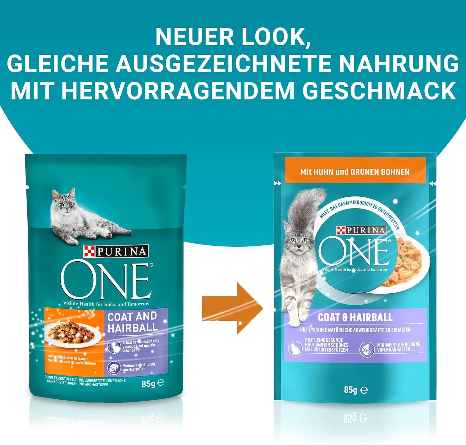 PURINA ONE Fell- und Haarballen-Nassfutter für Katzen in Sauce mit Huhn, 26er-Pack (26 x 85 g)