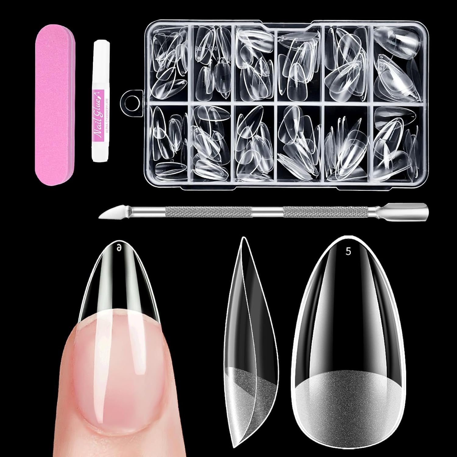 Vollständige Abdeckung für kurze Nägel, 120 Stück, 12 Größen, kurze Nagelspitzen für Gelnägel, zum Aufkleben auf künstliche Nägel, zum Aufkleben auf Nagelfeilen-Set, Nagelpolierer, Nagelhautschieber