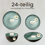 Twinzee 24-teiliges Steinzeug-Geschirrset für 6 Personen – Schüssel- und Teller-Set – mikrowellengeeignetes Steingut – Riviera-Kollektion