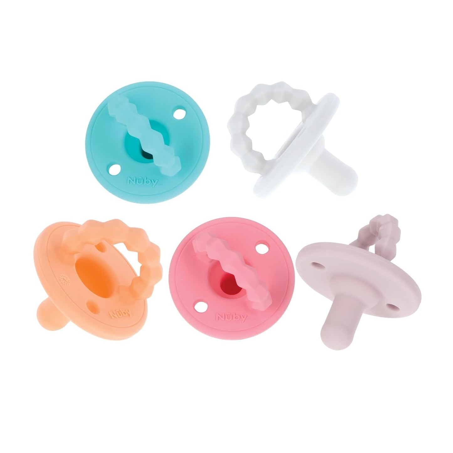 Nuby – Set mit 5 kieferorthopädischen Schnullern und Schnullern aus weichem Silikon | 3 Modelle für Tag und Nacht | 2 Modelle, die im Dunkeln leuchten | BPA-frei | Brustähnliche Form | Für 18-36 Monate
