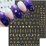 8 Blatt goldene Mond- und Sterne-Nagelkunstaufkleber, Engelsflügel, hellbraune goldene Nagelaufkleber, Sterne, Nagelfolien, selbstklebende Nagelaufkleber, Nageldesign-Zubehör, Nagelaufkleber