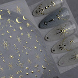 Goldene Stern- und Mond-Nagelaufkleberbögen, Engelsflügel, hellbraune goldene Nagelaufkleber, Sterne, Nagelfolie, Nagelaufkleber, Nageldesign-Zubehör, Nagelaufkleber