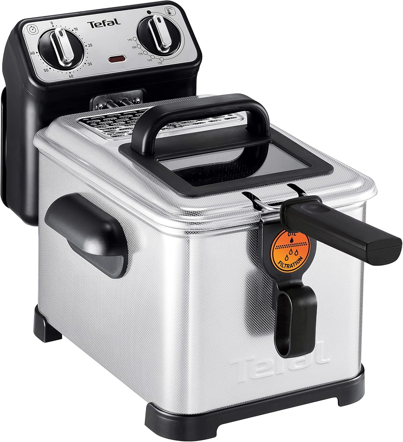 Tefal FR600D Clear Duo Fritteuse, Frittieren mit weniger Rauch und Gerüchen, 1,2 kg Fassungsvermögen, Thermostat, Timer, großes Sichtfenster ohne Nebel. Haushaltsgeräte Naty Shop Filtra Pro Inox Design