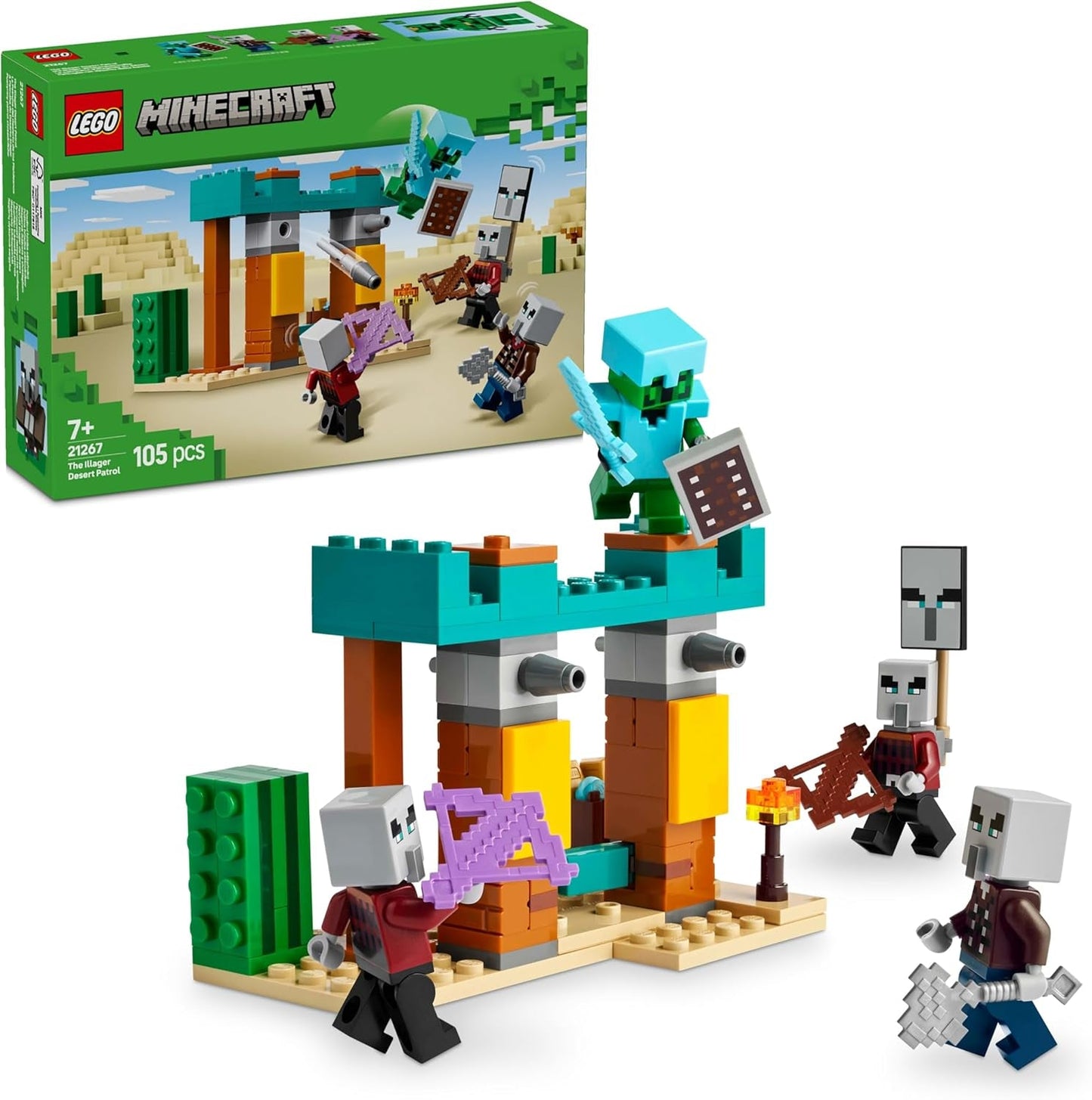LEGO Minecraft The Illager Desert Patrol Videospielset für Kinder, Outpost-Minispielzeug und drei Minifiguren, darunter Plünderer, Diener und Kaktusritter 21267 Bausätze Besuche den LEGO-Store Standardtitel