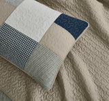Chezmoi Collection Addy Patchwork-Steppdecken-Set, vorgewaschene Baumwolle, leicht, wendbar, für alle Jahreszeiten, übergroß, 3-teilig, Marineblau, Weiß, Grau, Taupe, karierte Steppdecken und Steppdecken, Naty Shop