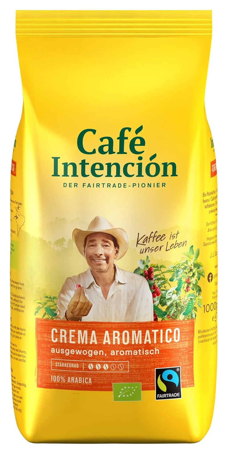 2x Fairtrade JJDarboven - Café Intención Aromatico Café Crema, Bio-Kaffee, ganze Bohnen - 1000g