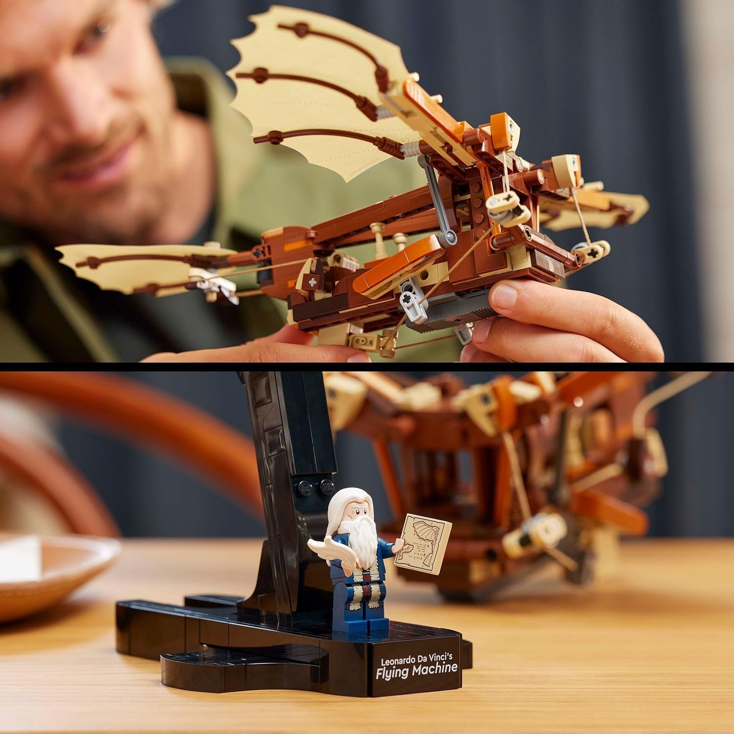 LEGO Icons Leonardo Da Vincis Flugmaschine mit schlagenden Flügeln – Enthält Minifigur und Ständer – Bauset für Erwachsene – Heimdekorationsset – Geschenkidee – 10363 Bausets Besuchen Sie den LEGO-Store