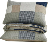 Chezmoi Collection Addy Patchwork-Steppdecken-Set, vorgewaschene Baumwolle, leicht, wendbar, für alle Jahreszeiten, übergroß, 3-teilig, Marineblau, Weiß, Grau, Taupe, karierte Steppdecken und Steppdecken, Naty Shop