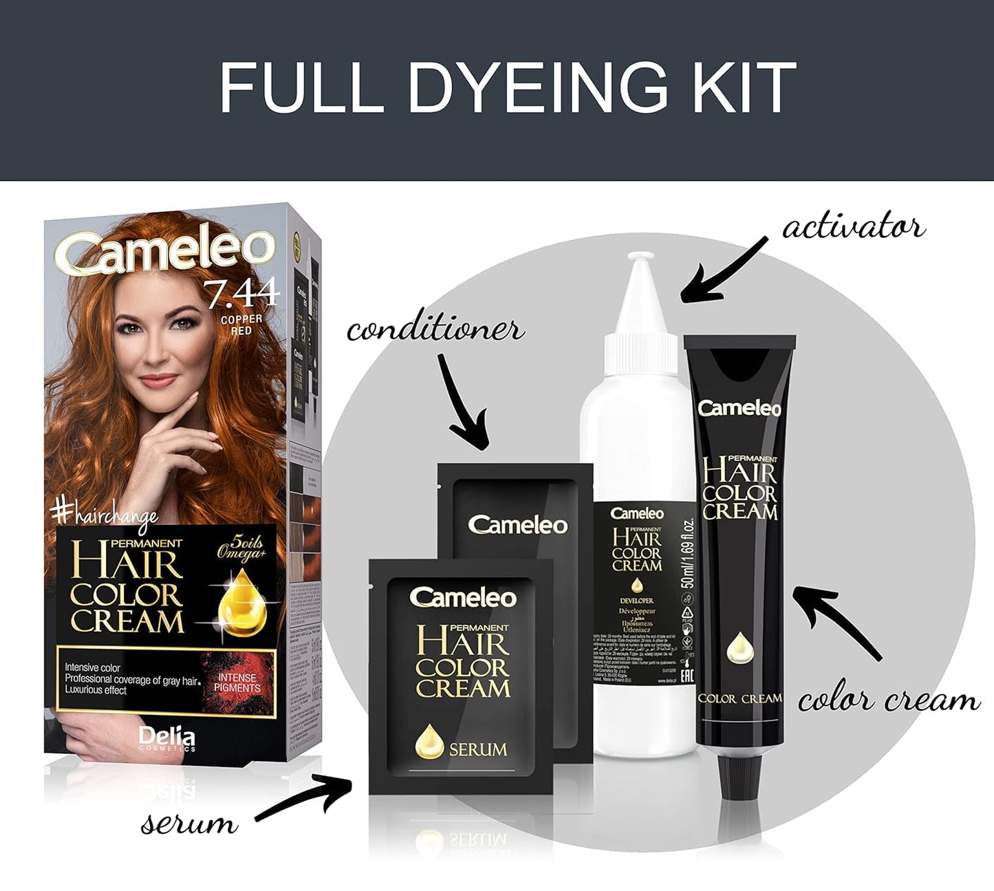 Cameleo - Omega Plus - Haarfärbemittel - Kupferrot - Tiefe, permanente Farbe - Permanente Färbung - Haarschutz - Komplettes Färbeset Haarfärbemittel Naty Shop