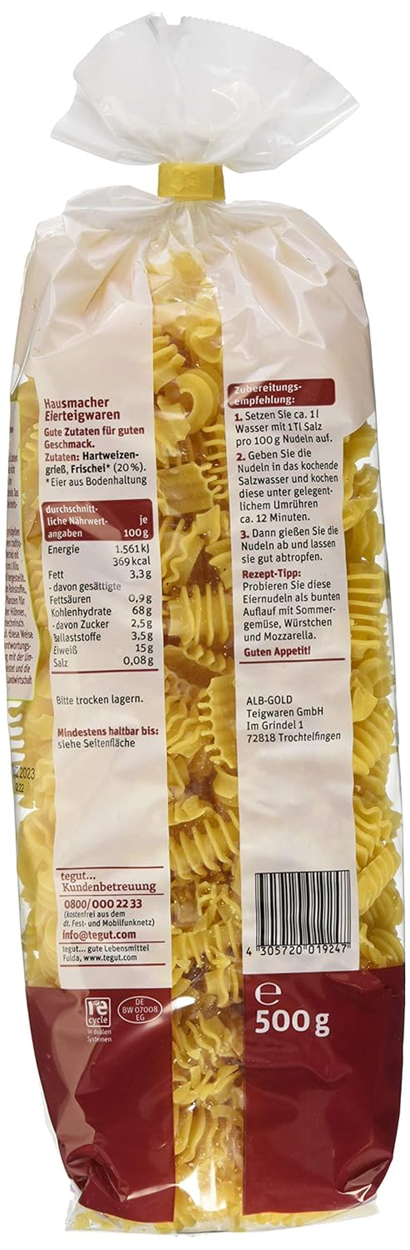 tegut... Nudeln mit Rilli-Ei, 1 x 500 g
