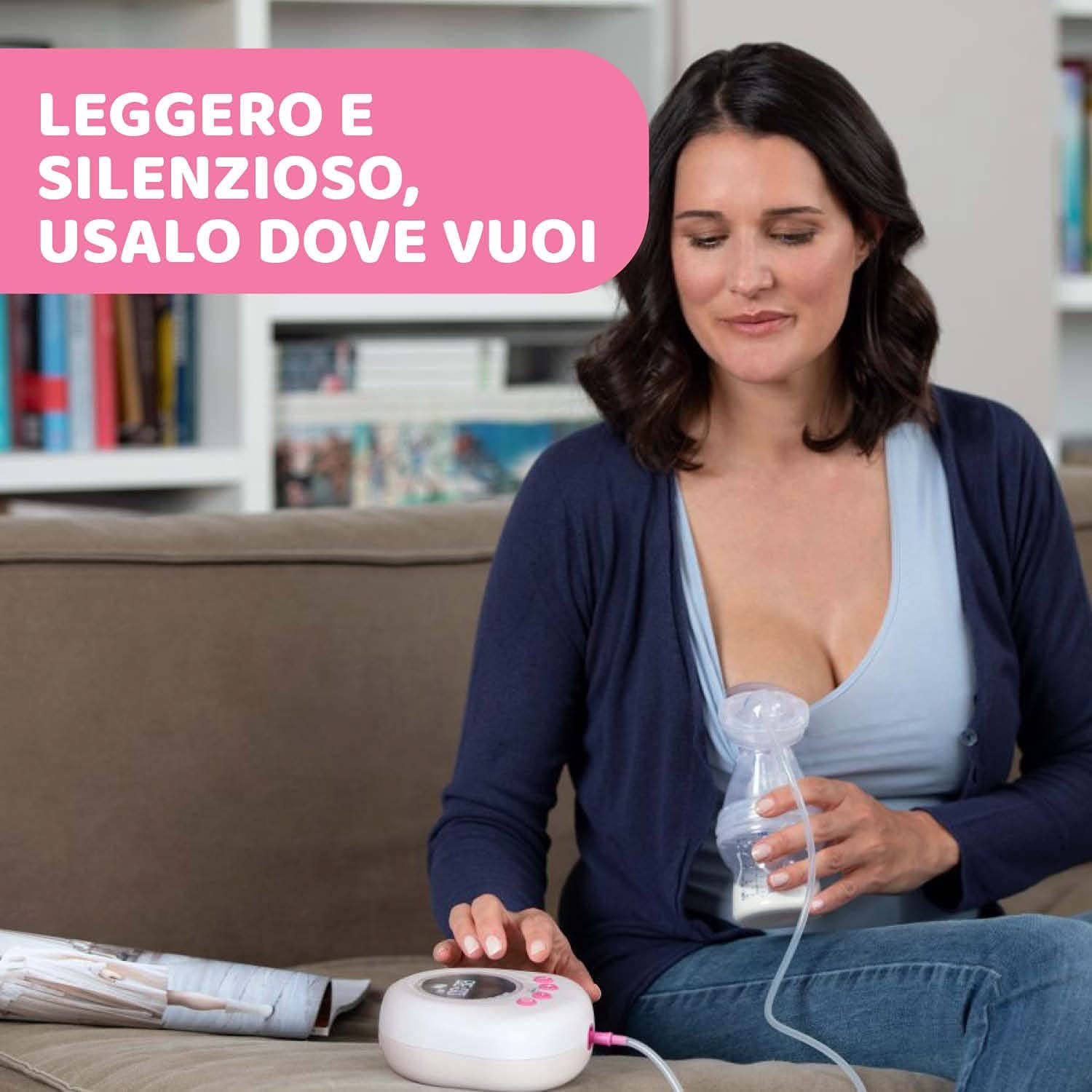 Elektrische Milchpumpe von Chicco mit Stimulations- und Extraktionsphasen, 10 Intensitätsstufen, bequem und schnell, ergonomische Form, mit geneigtem Sauger und dichtem Verschluss, weiß, 150 ml Zubehör Essen und Stillen Bebe Naty Shop