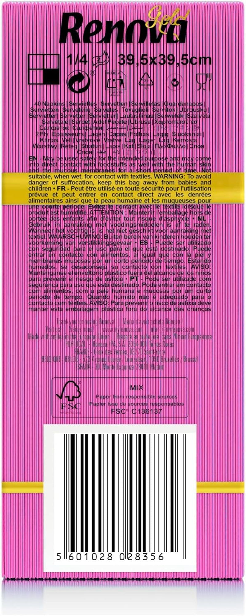 Renova Papierservietten, Fuchsia, 40 Servietten, groß, 2-lagig