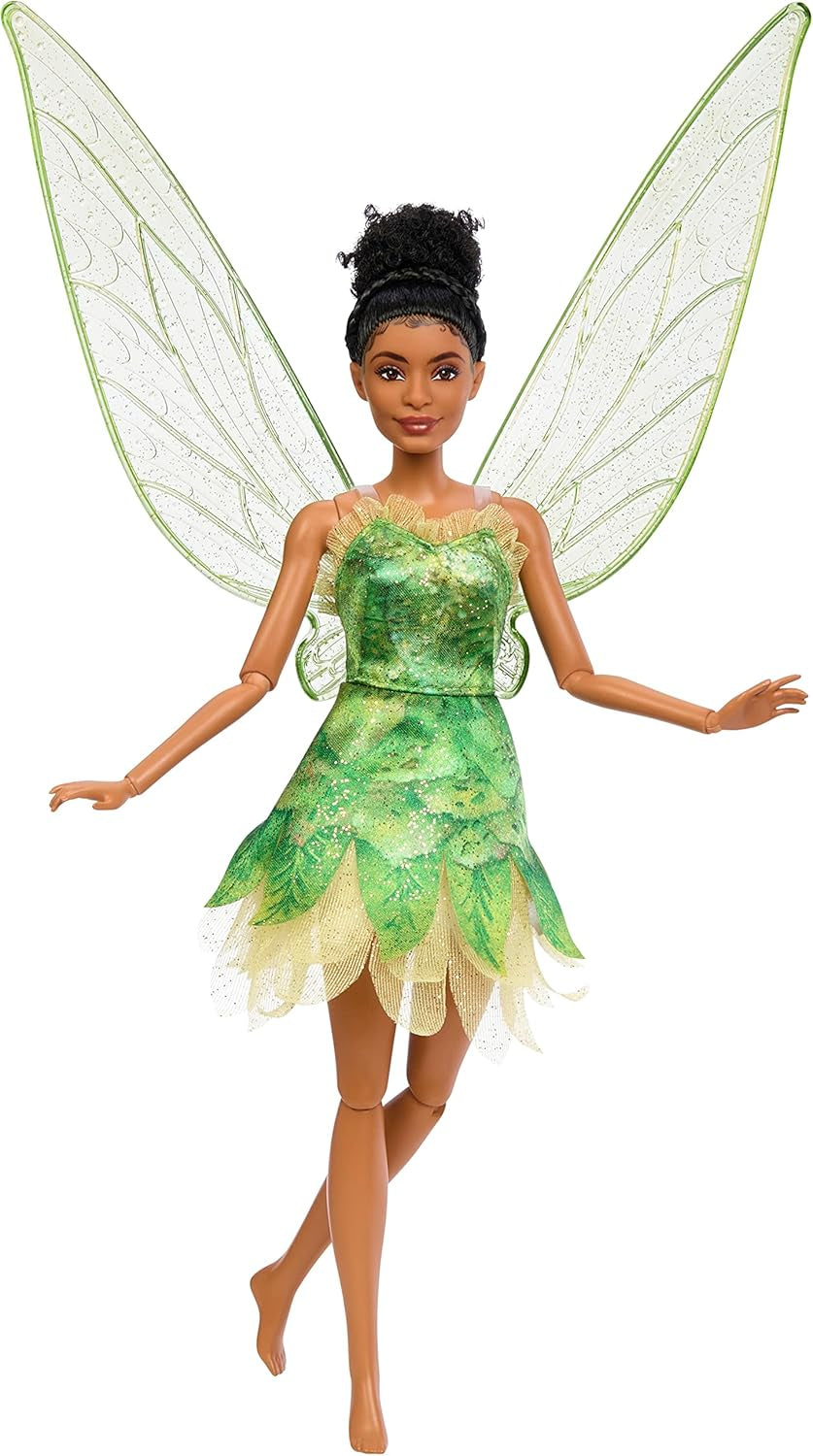 Disney Peter Pan und Wendy Tinker Bell Puppe mit beweglichen Flügeln und grünem Kleid, vom Film inspiriertes Geschenk für Kinder zum Nachspielen von Szenen oder eigenen Abenteuern HNY37