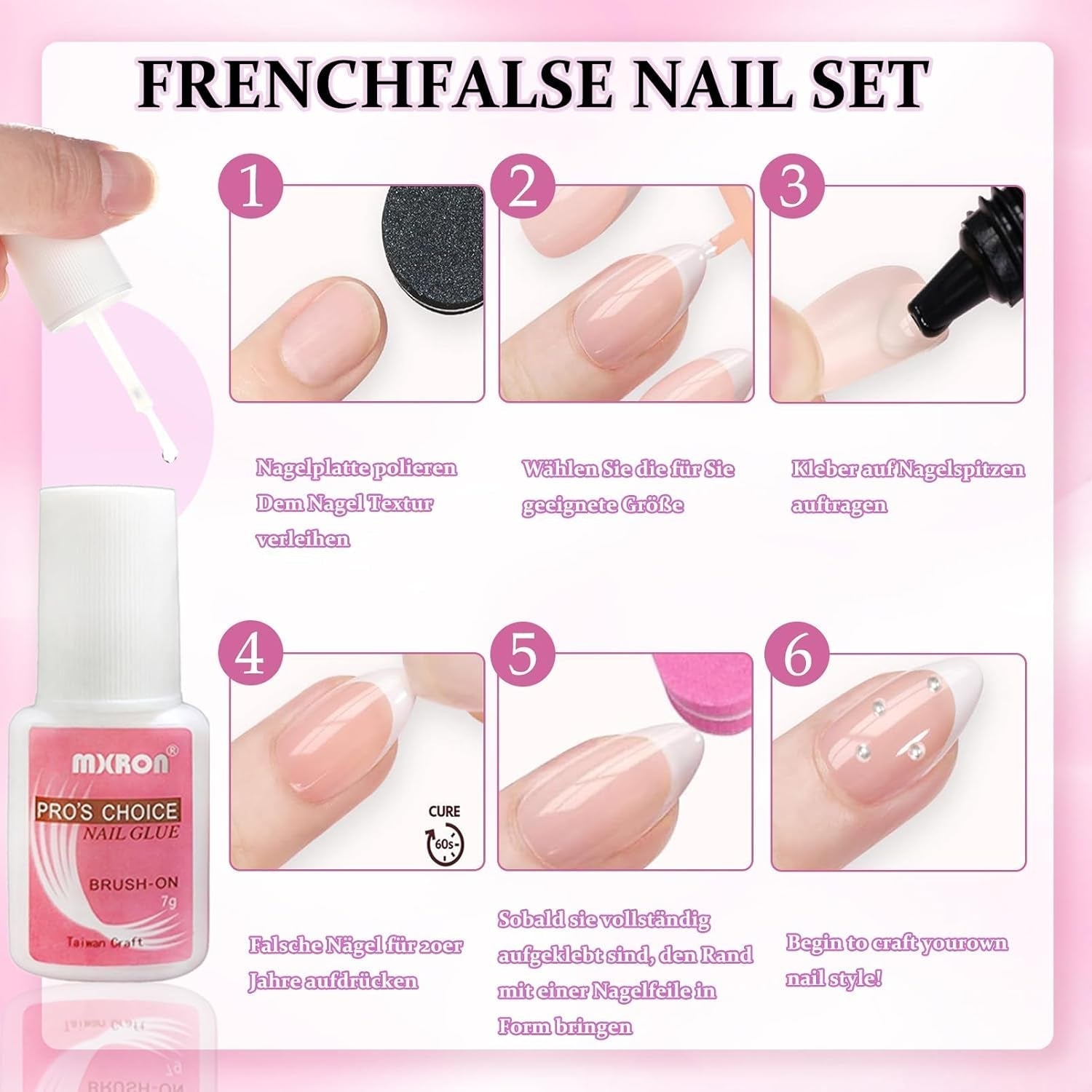 120 Stück nackte rosa künstliche Nägel mit Nagelkleber – 12 Größen kurze, ovale, quadratische Nägel zum Aufdrücken – schöne Nägel, zum Aufkleben auf künstliche Nägel – geeignet für DIY-Nageldesign für Frauen (Squaval Pink Gradient)