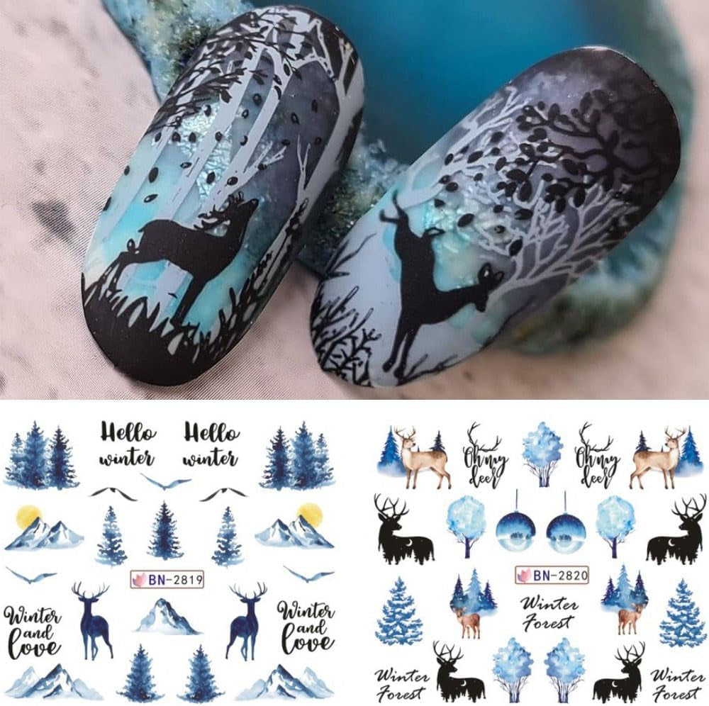 3D-Weihnachts-Nagelaufkleber, selbstklebend, Wassertransfer, Weihnachtsbaum, Schneeflocke, Elch, Pinguin, Weihnachts-Nagelkunst, Winter-Nageldesign, Weihnachtsaufkleber, Nagelzubehör